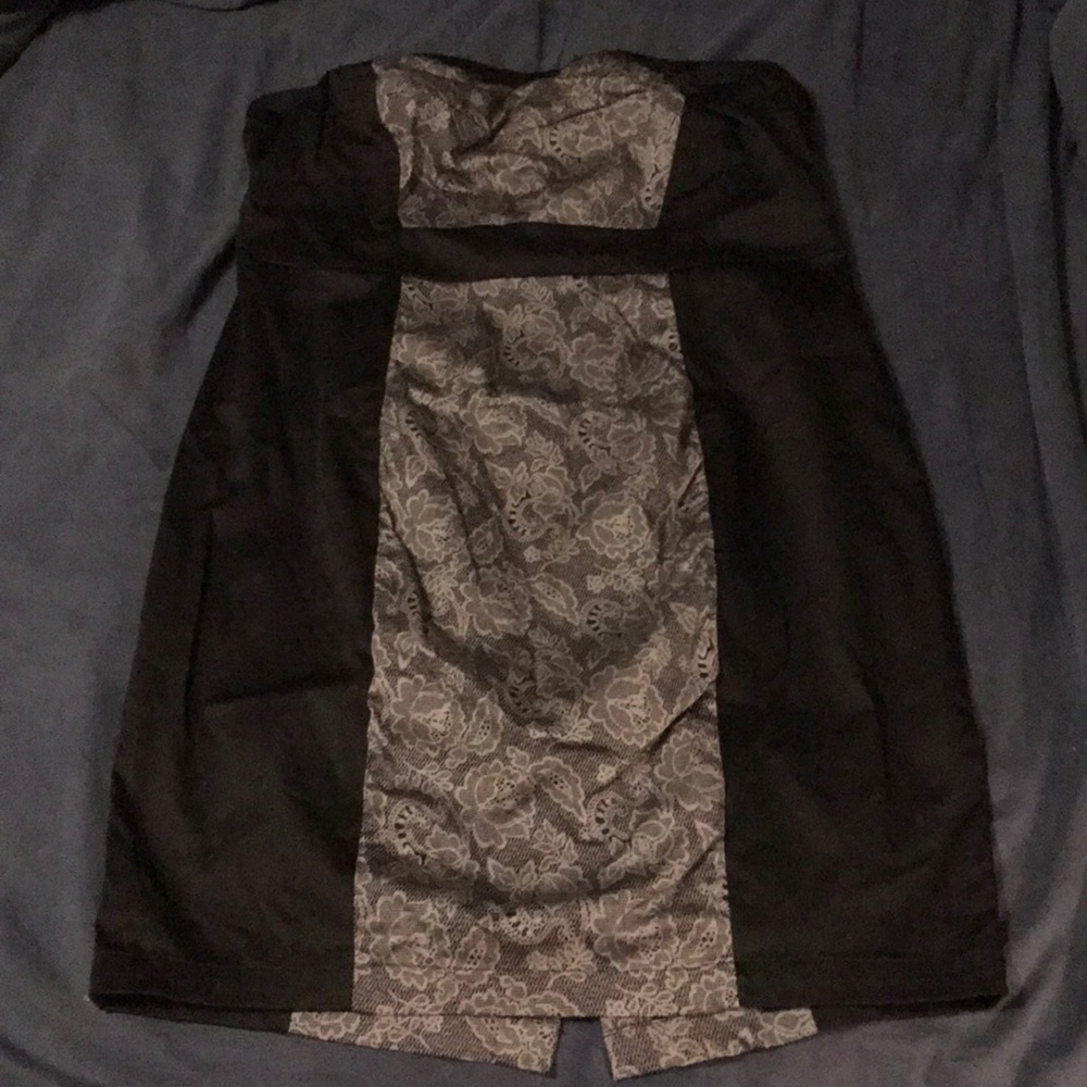 Torrid Strapless Mini Dress Black & Lace Print 14